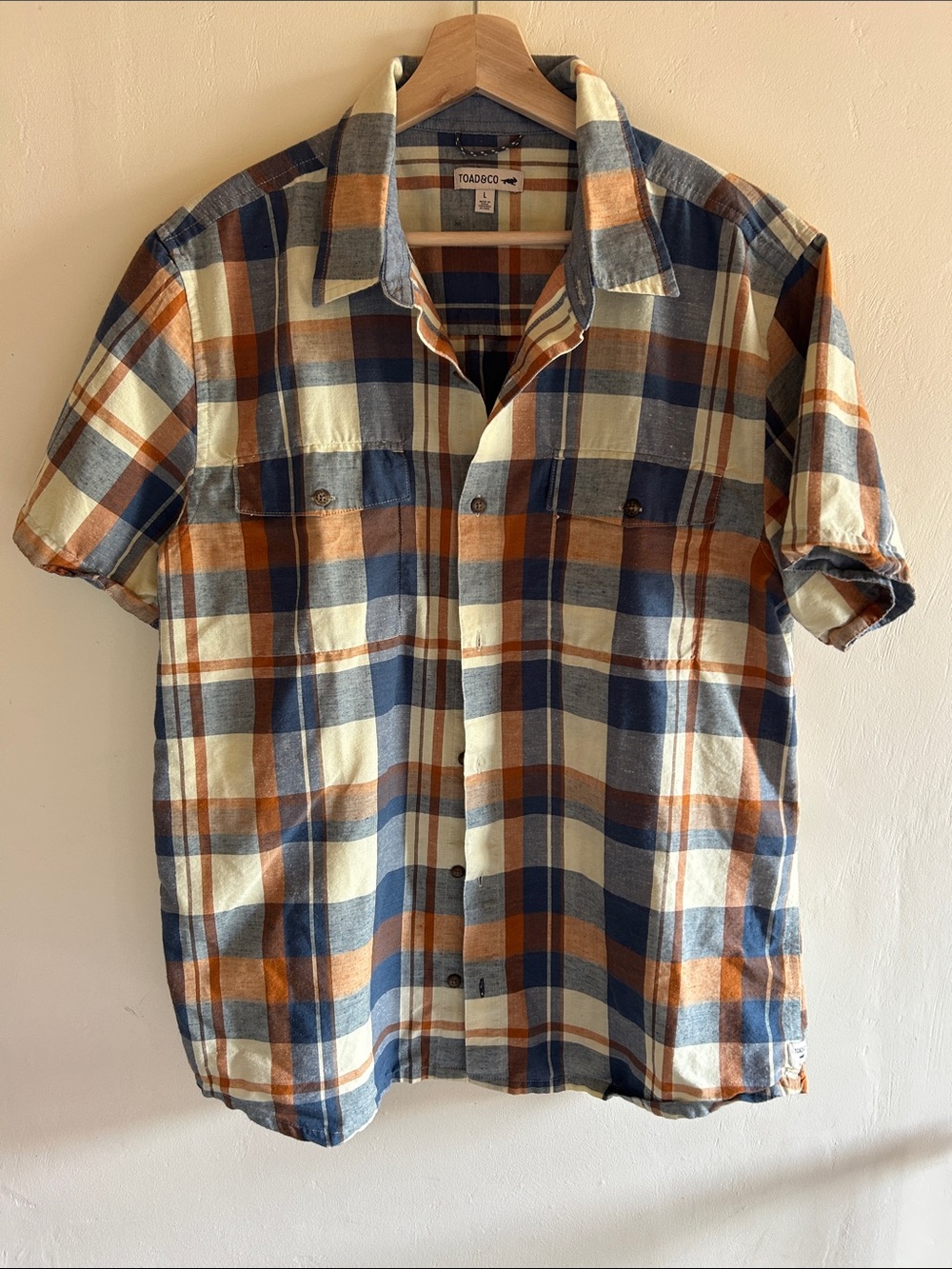 Toad&Co Short Sleeve Plaid Button-Down — Blue, Cream & Brown